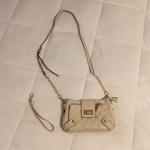 Tan Crossbody satchel purse or clutch or wristlet